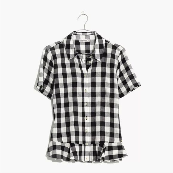 Madewell Peplum Button-Down Shirt in Gingham - Picture 1 of 7